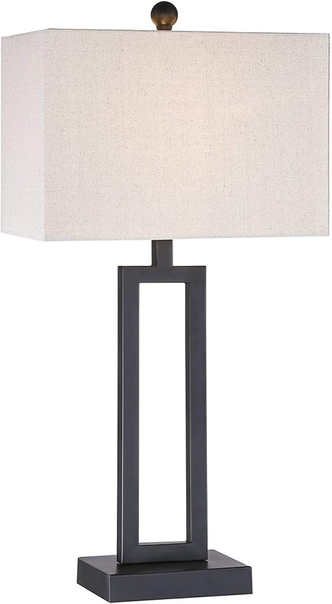 360 Lighting Aston 26" High Open Rectangle Modern Table Lamp Black Finish Metal Single Fabric Off-White Shade Living Room Bedroom Bedside Nightstand House Office Home Kitchen Entryway