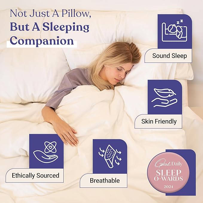 FluffCo Zen Fluff Pillows - Down Alternative - King Bed Pillow for Sleeping Made in USA - Luxury Hotel-Quality Pillow - 100% Cotton, 300 Thread Count (King Size 1 Pack)