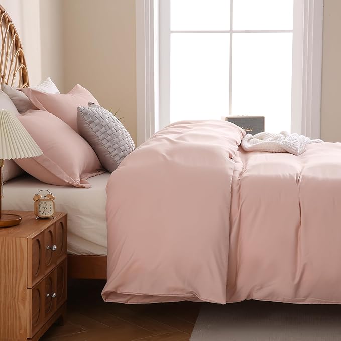 JSD Dusty Pink Duvet Cover Set Queen Size, 3 Piece Duvet Cover with Pillow Shams, Soft Brushed Microfiber Zipper Closure, Comforter Not Included