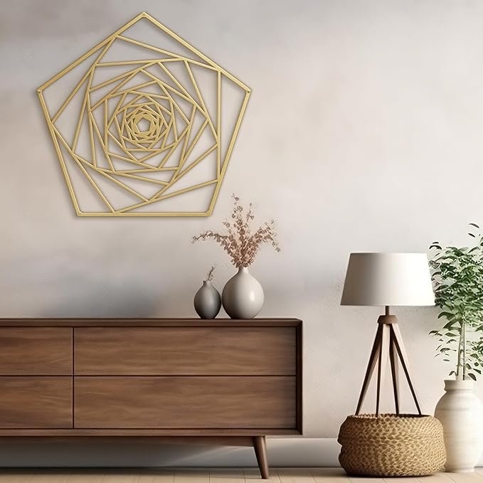 SIGNLEADER Metal Wall Decor Geometric Lines Rose Minimalist Modern Luxury Wall Sculpture Hangings 3D Statue Home Decoration for Living Room, Bedroom, Bathroom, Kitchen, Fireplace, Office - 18" Gold
