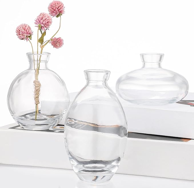 Suream Bud Vases Set of 3, Clear Small Vases for Flowers, Glass Vase for Table Centerpieces, Christmas, Wedding, Party, Events Decor