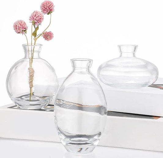 Suream Bud Vases Set of 3, Clear Small Vases for Flowers, Glass Vase for Table Centerpieces, Christmas, Wedding, Party, Events Decor