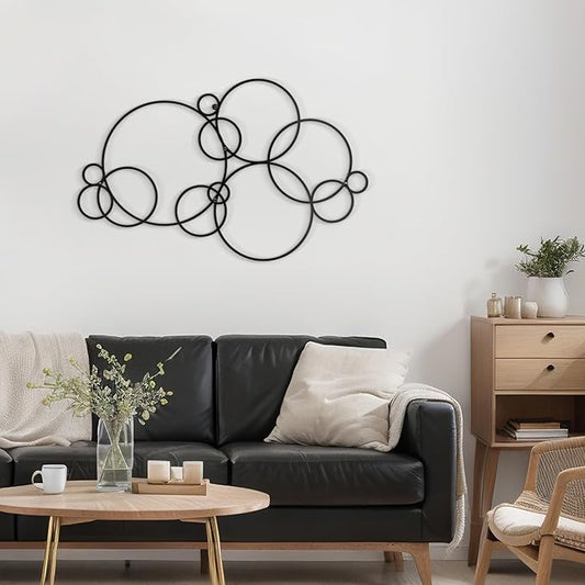 SIGNLEADER Metal Wall Decor Circles Bubbles Minimalist Modern Luxury Wall Sculpture Hangings 3D Statue Home Decoration for Living Room, Bedroom, Bathroom, Kitchen, Fireplace, Office - 24" Black