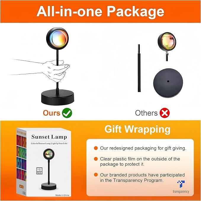 Sunset Lamp Projector Led Lights for Bedroom Night Light RGB Lights Sun Sunlight Sunrise Lamp 10w 360° Rotation Mood Lighting Home/Room Decor Christmas Gifts for Women,Desktop Multicolor