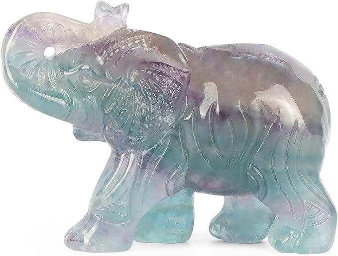 2.5" Rainbow Fluorite Crystal Elephant Decor Gemstone Hand Carved Animal Healing Statue Craft Home Office Gifts