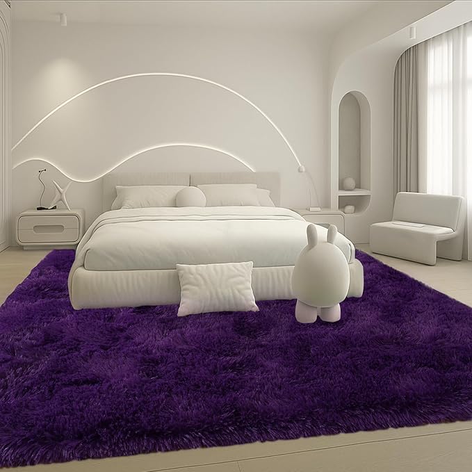 Mtandyx 5x7 Plush Fluffy Area Rugs, Large Soft Carpet, Upgraded Non-Slip Rectangular Rug for Living Room, Bedroom, Kids Room, Dorm,Modern Home Decor Aesthetic,Purple.