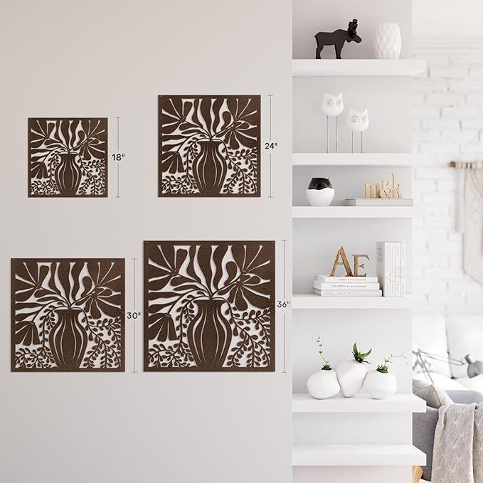 SIGNLEADER Metal Wall Art Decor Leaves in Bronze Bottle Minimalist Modern Abstract Wall Sculpture Hangings Home Decoration for Living Room, Bedroom, Bathroom, Kitchen, Outdoor - 18" Bronze