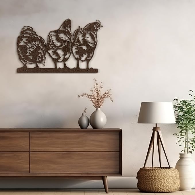 SIGNLEADER Metal Wall Art Decor Farmhouse Trio of Chickens Minimalist Modern Abstract Wall Sculpture Hangings Home Decoration for Living Room, Bedroom, Bathroom, Kitchen, Outdoor - 18" Bronze