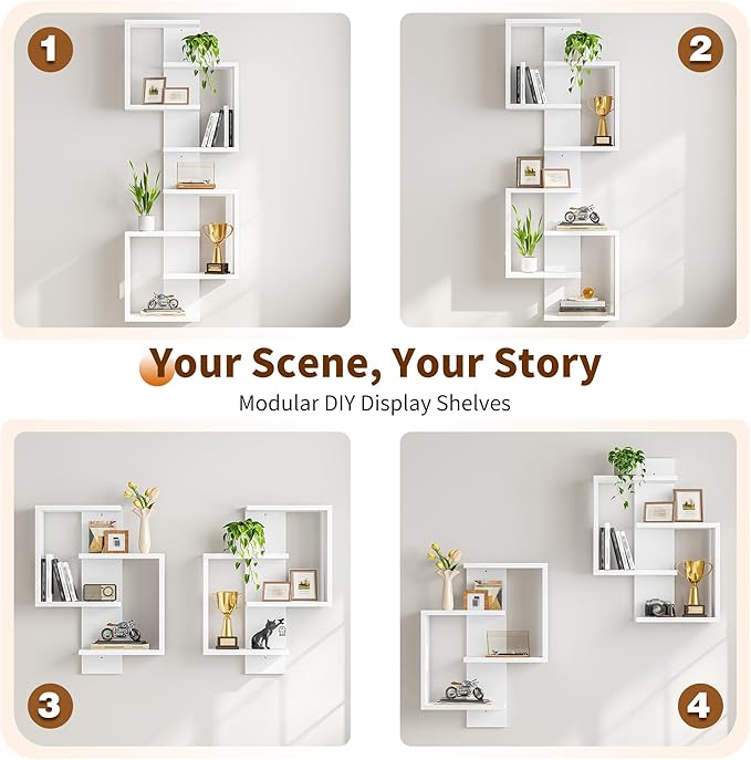 REIBII Multi Functional Floating Shelves, DIY Wall Mounted Shelves, White Display Shelf for Living Room, Bedroom, Office, Lack Shelf for Home Decor