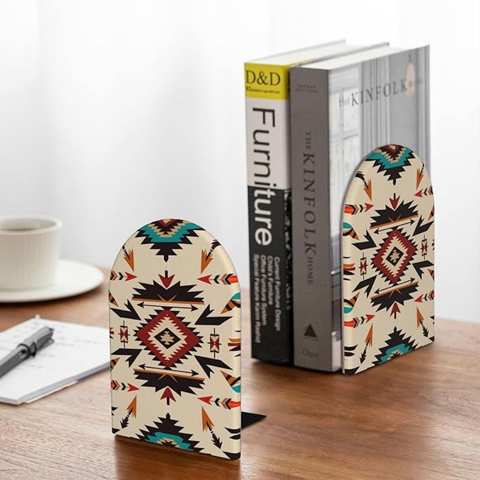 Aztec Wood Bookends Stands Decorative Non-Slip Book Organizers for Home Office Desk Library School Study 1 Pair