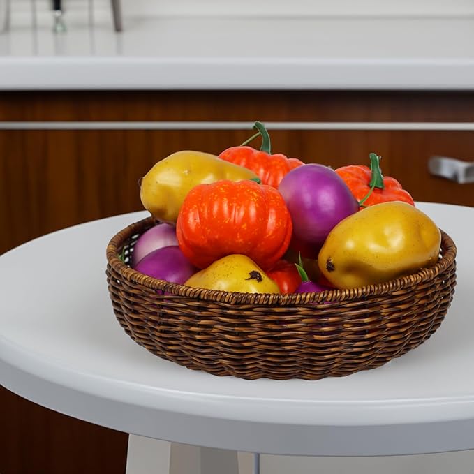 Fruit Baskets Bowl for Kitchen Counter, Round Bread Woven Wicker Basket, Candy Bowl Dish for Fruits, Breads, Vegetables,Snacks, Food (Large)