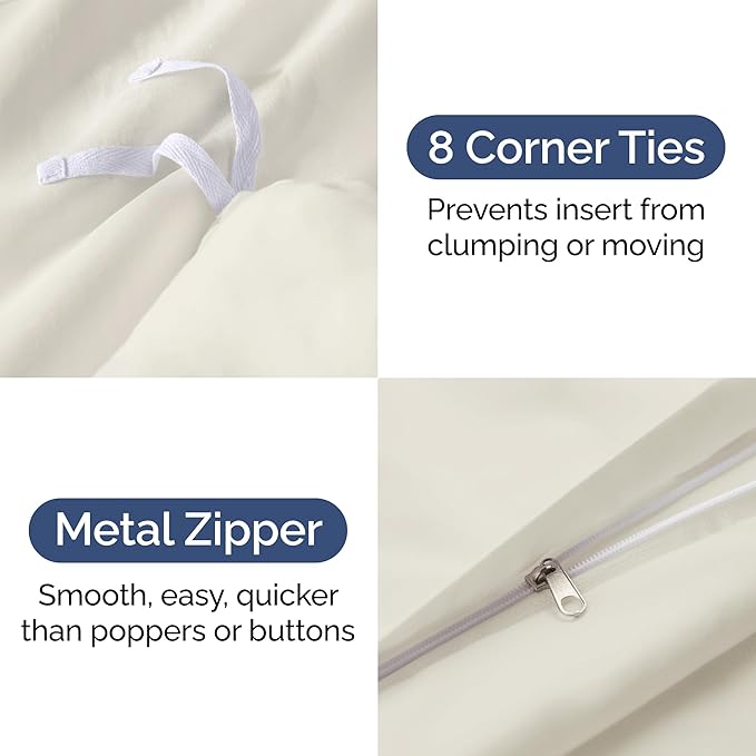 Duvet Cover King Size Set - Extra Soft King Size Duvet Cover 104 x 90 with 2 Pillow Shams - Hotel Luxury, Easy Care and Fade Free with Zipper Closures & Ties - Comfy, Breathable Bedding Set (Ivory)