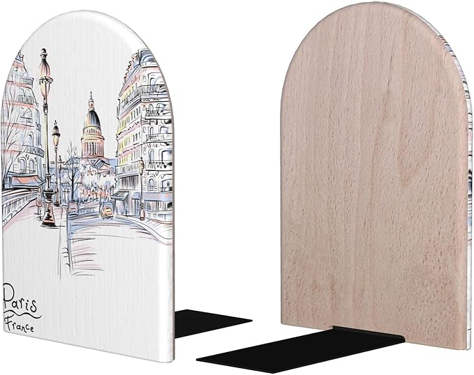 Paris Eiffel Tower Wood Bookends Stands Decorative Non-Slip Book Organizers for Home Office Desk Library School Study 1 Pair