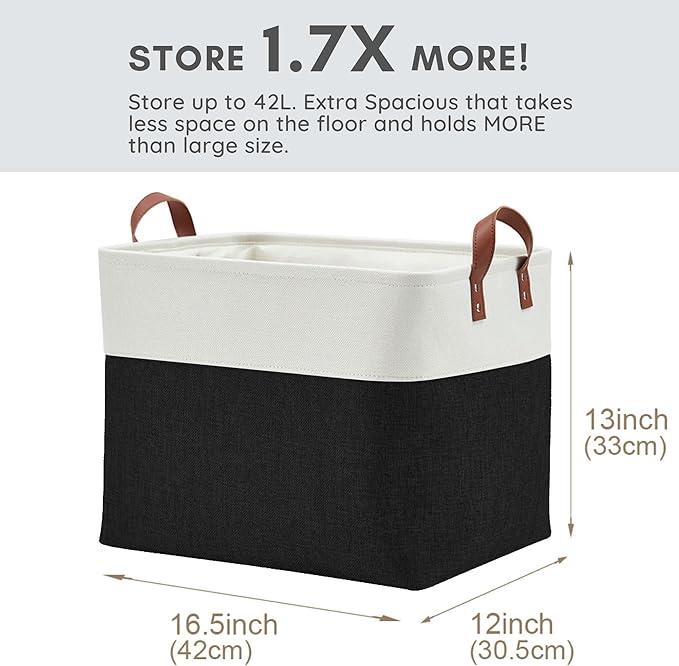 DECOMOMO Large Fabric Storage Baskets - Linen Closet Storage Bins with Handles for Laundry, Clothes, Home, Office (Black & White, XXL - 3 Pack)