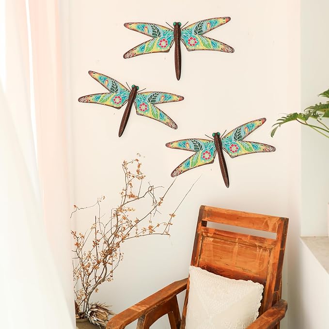 VCUTEKA Outdoor Metal Dragonfly Wall Decor Dragonfly Wall Sculpture Hanging Garden Wall Art Sculpture for Indoor Outdoor Patio Fence Decor Large