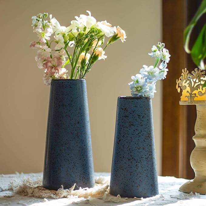 Bdor Ceramic Vase, Flower Vase Set of 2, Blue Vase for Room Decor, Modern Farmhouse Home DéCor Accents, Living Room Decor, Book Shelf, Mantel and Minimalism Dining Coffee Table Decor.