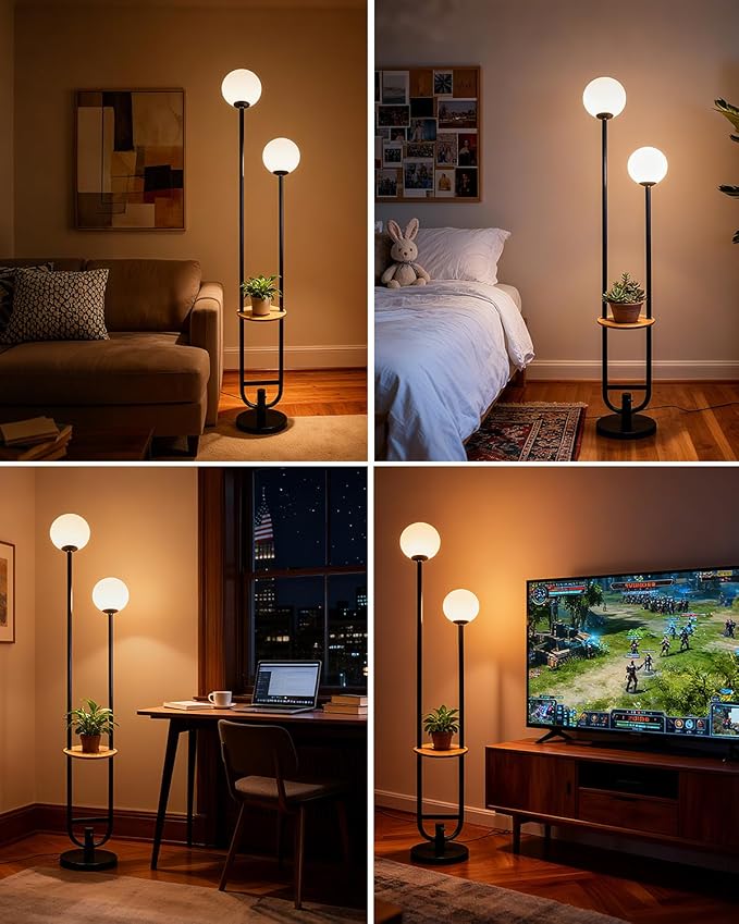 ACOHOOK 63IN Black Floor Lamp, Modern Mid Century Globe Standing Lamps with 3000K LED Bulbs Candle Holder Style Unique Vintage Tall Floor Lamp for Living Room/Wedding