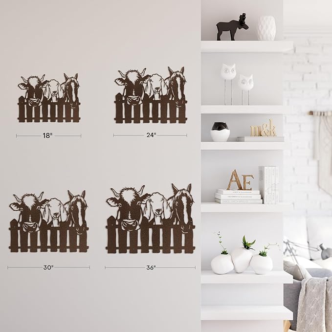 SIGNLEADER Metal Wall Art Decor Cows, Sheep, Horses by the fence Minimalist Modern Abstract Wall Sculpture Hangings Home Decoration for Living Room, Bedroom, Bathroom, Kitchen, Outdoor - 18" Bronze