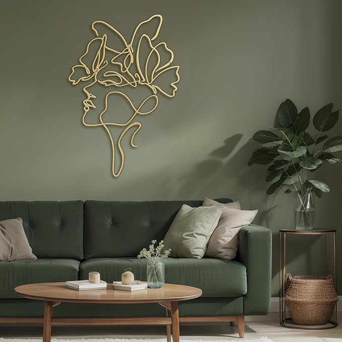 SIGNLEADER Metal Wall Art Decor Abstract Line Women Face Modern Abstract Wall Sculpture Hangings Home Decoration for Living Room, Bedroom, Bathroom, Kitchen, Outdoor - 18" Gold