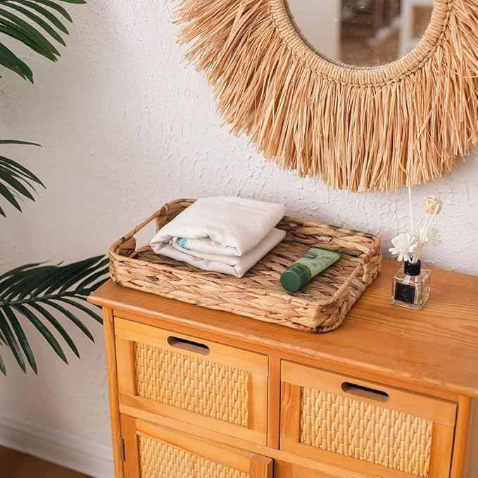 Grass Weaving Tray, Grass Storage Bins for Fruit or Tea,Arts and Crafts. (1) (Tray-A-S)