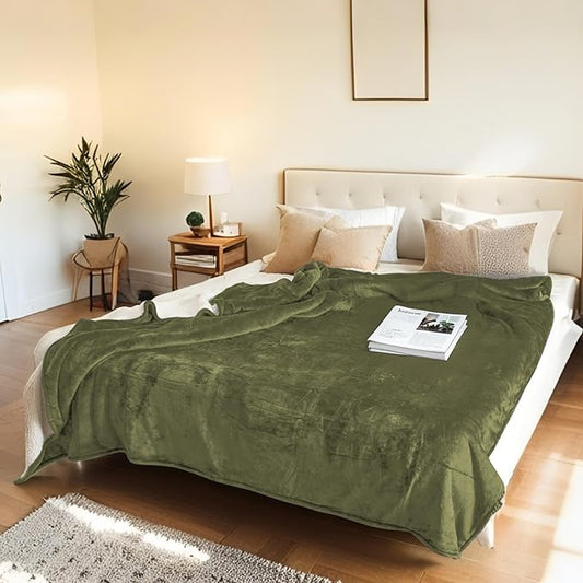 Electric Heated Blanket Twin Size 62"x84" - Microplush & Sherpa Fabric Dual-Sided, 6 Heat Settings & 1-10 Hours Auto Off , Cozy Warming Throw for Home, Office, or Bed, Machine Washable, Olive Green