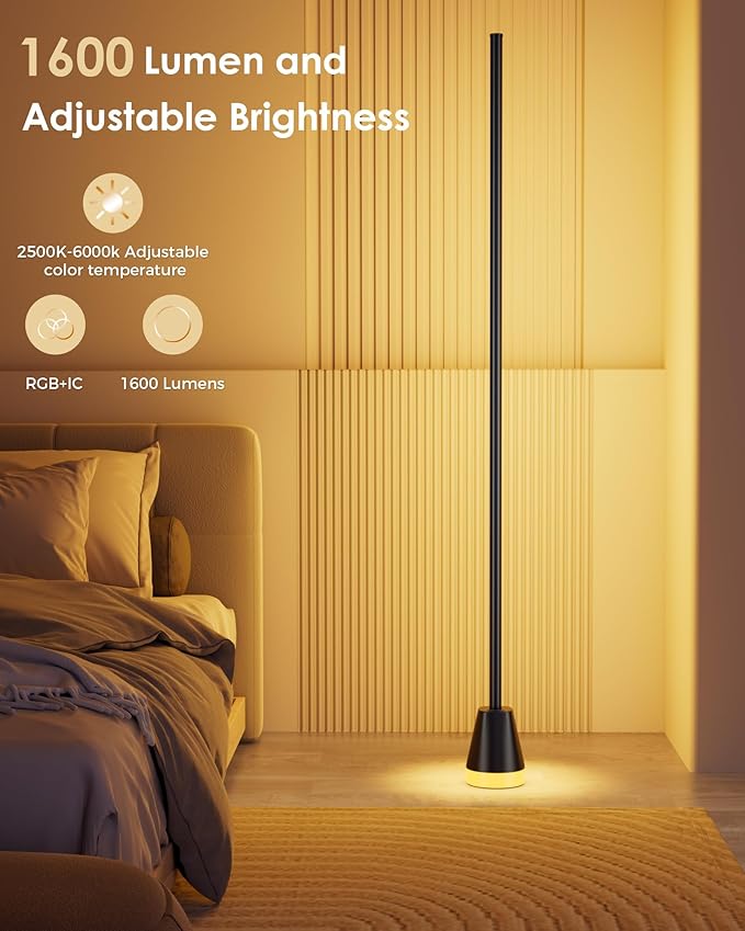 2 Pcs RGB Corner Floor Lamp, 60 Inch 344 LEDs Bright Standing Lamps for Bedroom with APP and Remote, Modern Floor Lamp with Music Sync and 16 Million Colors Changing Ambient Lighting