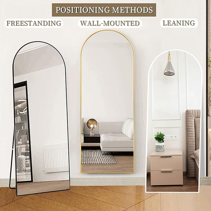 OGCAU Full Length Mirror, 65"x22" Arched Full Body Mirror, Hanging, Leaning or Standing, Wall Mounted for Bedroom Living Room, White