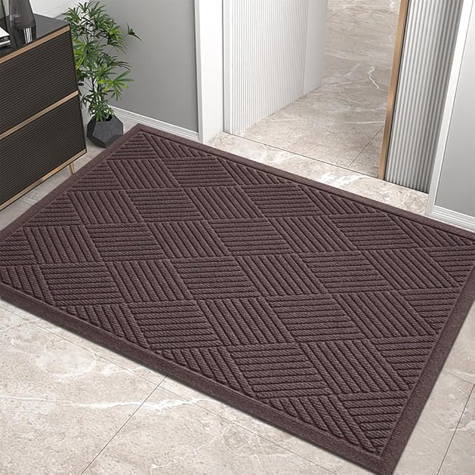 HIYARD Sturdy Front Door Mat, Absorbent Muddy Dirt Resist Welcome Door Mats Outdoor Indoor, Stain and Fade Resistant, Non-Slip Rubber Backing Low Profile Doormat for Entryway, 36×24, Coffee