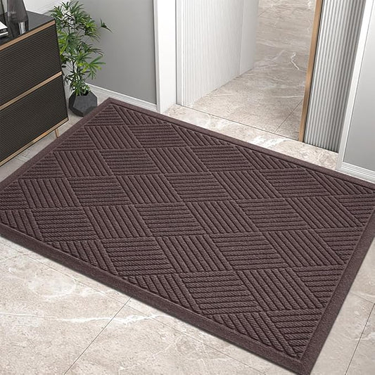 HIYARD Sturdy Front Door Mat, Absorbent Muddy Dirt Resist Welcome Door Mats Outdoor Indoor, Stain and Fade Resistant, Non-Slip Rubber Backing Low Profile Doormat for Entryway, 36×24, Coffee