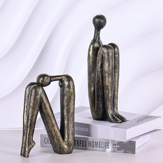 orenm Modern Decorative Bookends for Heavy Books, Thinker Statue Book Holders for Shelves & Office Desk, Abstract Aesthetic Book Ends Stoppers, Bookshelf Decoration (Bronze)