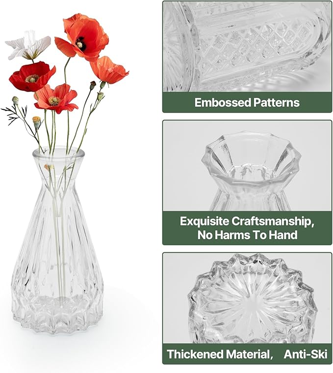 32 PCS Clear Glass Bud Vases Set,Small Flower Arrangement Vase,Vintage Crystal Glass Design,Wedding,Party Decoration,Home Flower Arrangement (32)