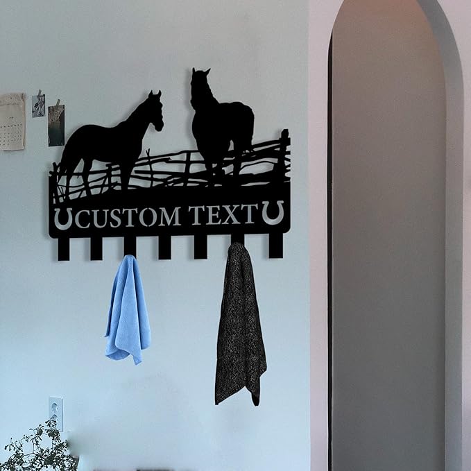 Personalized Metal Key Holder for Wall, Metal Wall Mount Custom Horse Name Hooks, Horse Ranch Key Hooks, Farm Key Hanger Decor, Key Rack for Hallway, Key Organizer for Living Room, Housewarming Gift
