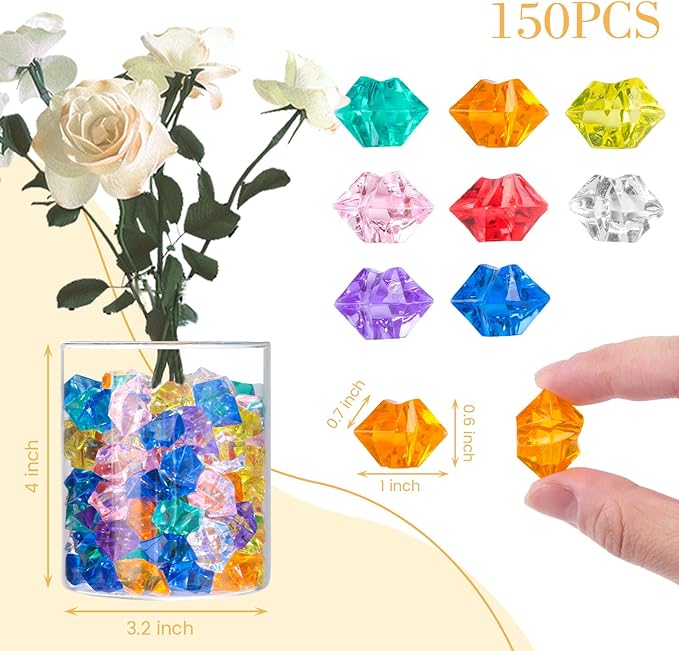 DomeStar 150PCS Multicolored Acrylic Fake Gems, Crushed Ice Rocks Pirate Treasure Jewels Vase Fillers, Table Scatter, Sensory Bin Filler, Photo Props, Valentine's Day Decorations, Pirate Party Favors