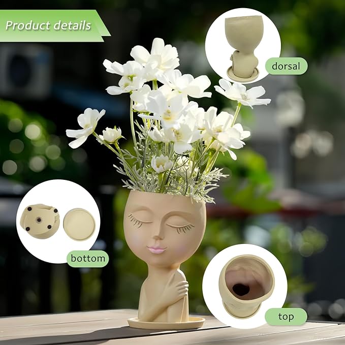 Khaki Creative Touch-Shoulder Doll vase, Lovely Resin vase, Used for Indoor and Outdoor Decorative vases, is an Ideal Gift.