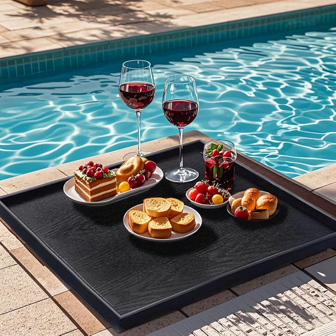 20 x 20 Inches Large Square Black Solid Wood Ottoman Tray, Serve Tea, Coffee or Breakfast in Bed, Classic Wooden Decorative Serving Tray with Raised Edges, Kitchen Party Bar Server Table Tray