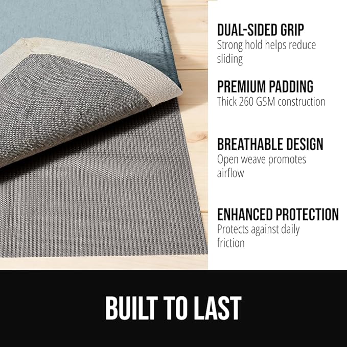 GORILLA GRIP Premium Dual Sided Extra Thick 2x6 Rug Gripper Pad for Hardwood Floors, Breathable Slip Resistant Pad Grips Under Carpet Area Rugs for Hard Surface Floor Protection, Easy Trim Mats, Gray