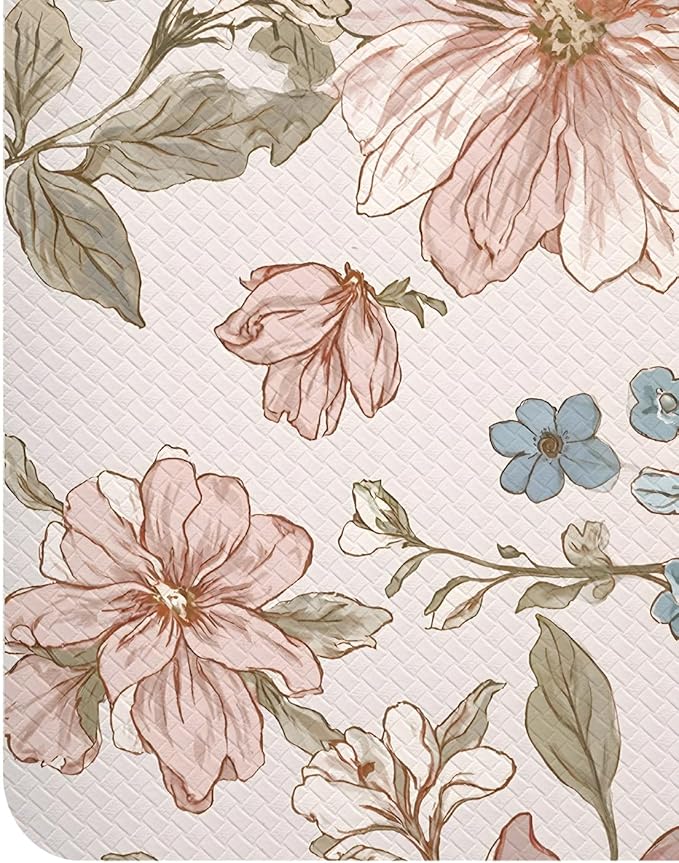 DEXI Kitchen Mats for Floor 2 Piece Set, 17x29+17x59, Cushioned Standing Mat Anti Fatigue, Waterproof Comfort Floral Padded for Laundry Room Office, Pink