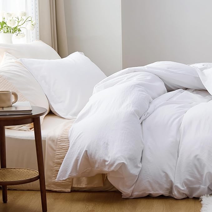Bedsure Bright White Oversized King Duvet Cover - 3 Pieces Prewashed Cotton-Like Extra Soft Bedding Set, Includes 1 Duvet Cover 120x98 Inches with Zipper Closure & 2 Pillow Shams, No Comforter