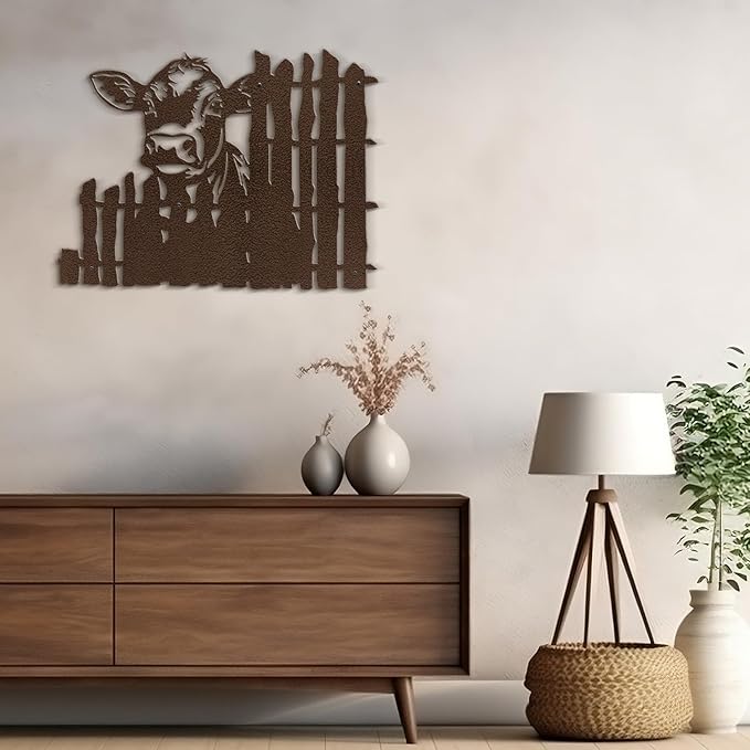 SIGNLEADER Metal Wall Art Decor Cows by the Fence Minimalist Modern Abstract Wall Sculpture Hangings Home Decoration for Living Room, Bedroom, Bathroom, Kitchen, Outdoor - 18" Bronze
