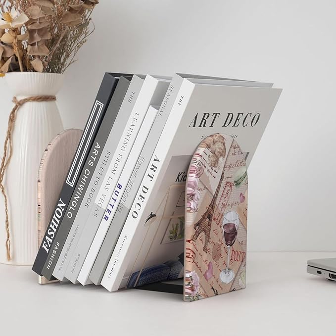 Paris Eiffel TowerWood Bookends Stands Decorative Non-Slip Book Organizers for Home Office Desk Library School Study 1 Pair