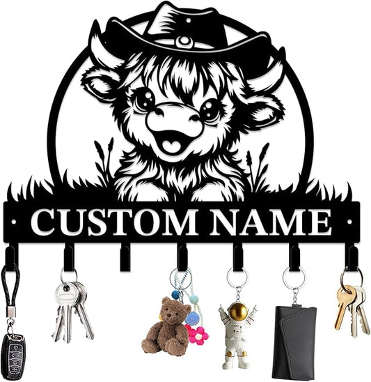 magilab Personalized Custom Highland Cow Wall Hooks,Metal Highland Cow Art Clothes Hooks,Metal Highland Cow Wall Home Storage Decorative,for Front Door, Hallway, Kitchen, Bedroom,Keys,Hats (Style B)
