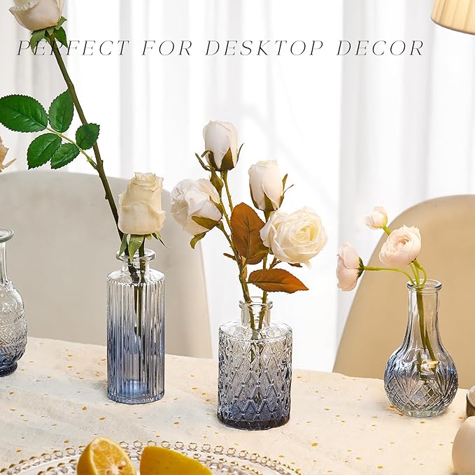 Glass Bud Vase Set of 30, Small Flower Vases, Glass Vases for Centerpieces, Vintage Home Table Decorations Bud Vases (30 Pcs, Blue)