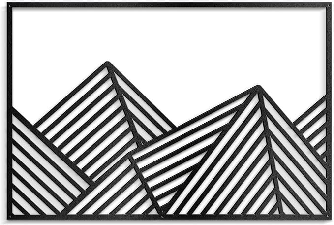 SIGNLEADER Metal Wall Decor Mountains Triangle Line Minimalist Modern Luxury Wall Sculpture Hangings 3D Statue Home Decoration for Living Room, Bedroom, Bathroom, Kitchen, Fireplace, Office - 24" Black