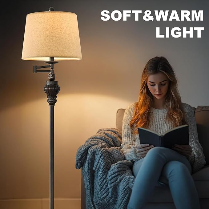 G-SAFAVA 61" Vintage Floor Lamp with 350° Adjustable Swing Arm, Standing Lamp for Bedroom Living Room Bedside Nightstand Retro Farmhouse Mid Century Lamp Light Home Décor Office Gifts
