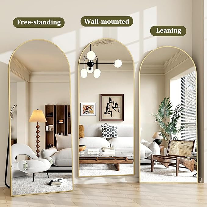 HARRITPURE 68"x22" Arched Full Length Mirror, Free Standing/Hanging/Leaning Full Body Mirror with Stand, Large Modern Arch Floor Mirror for Bedroom Cloakroom,Gold