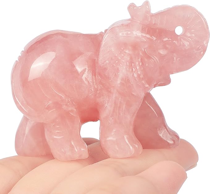 2.5in Hand Carved Rose Quartz Crystal Elephant Statue - Healing Craft Home Office Decor & Gifts