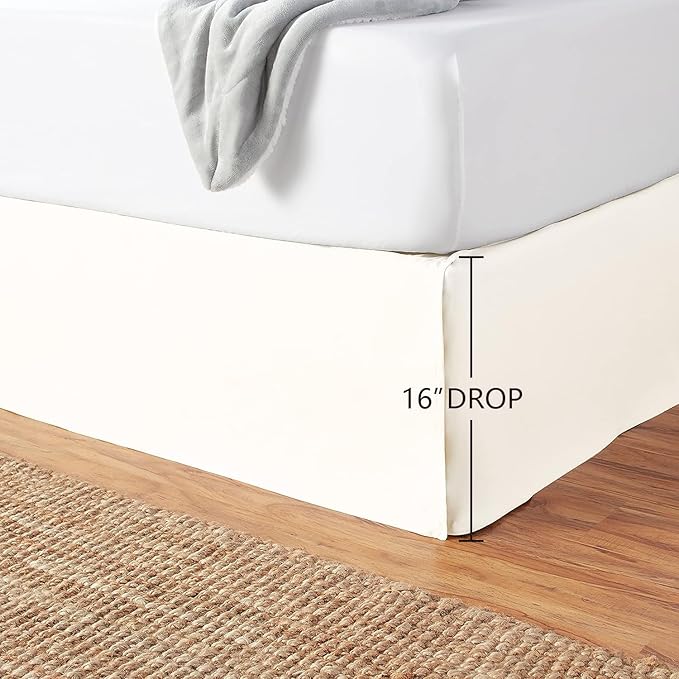 Amazon Basics Lightweight Pleated Soft Machine Washable Bed Skirt, King Size, Off White, Solid