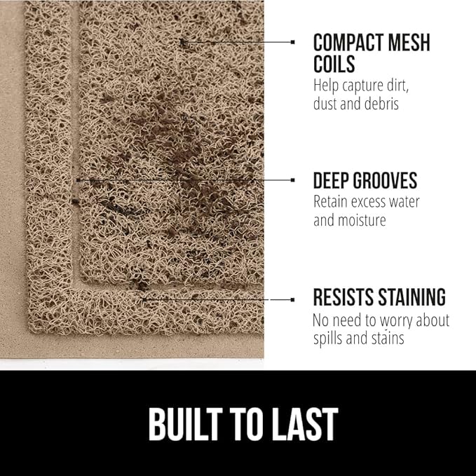 GORILLA GRIP Dirt Grabber Mesh Doormat, Low-Profile, Stain and Fade Resistant Heavy Duty Quick Dry Striped Doormats, Mats for Indoor or Outdoor Entry, Shoe Scraper, Garage Entrance Mat 35x23, Taupe