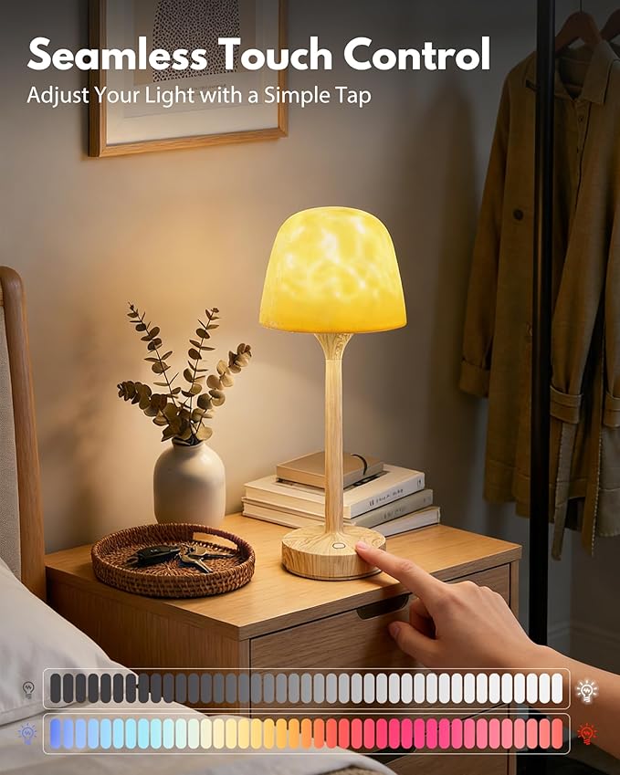 Spa-Like Shower Lamp - Waterproof Bathroom Lamp with 16 Color Ocean Wave Projector, Cordless Light for Inside Shower/Bathtub Bedroom Living Room Kitchen Decor (Wood Grain)