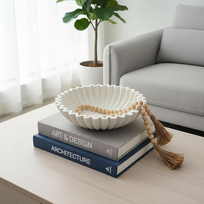Songtec Concrete Decorative Bowl, 10" Large Decorative Bowls for Keys, Fruits and Home Decoration (White)